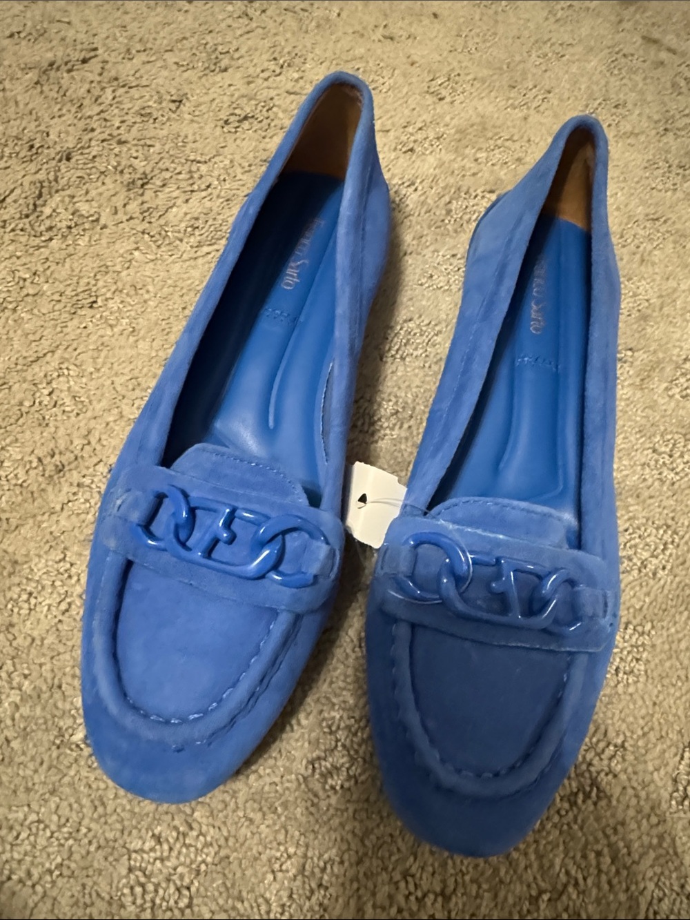 Franco Sarto Electric Blue Suede Chain-Trim Loafers